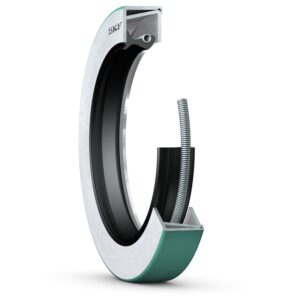 32385Radial shaft seal with double metal case, SKF Wave lip and auxiliary, non-contacting lip, for oil or grease